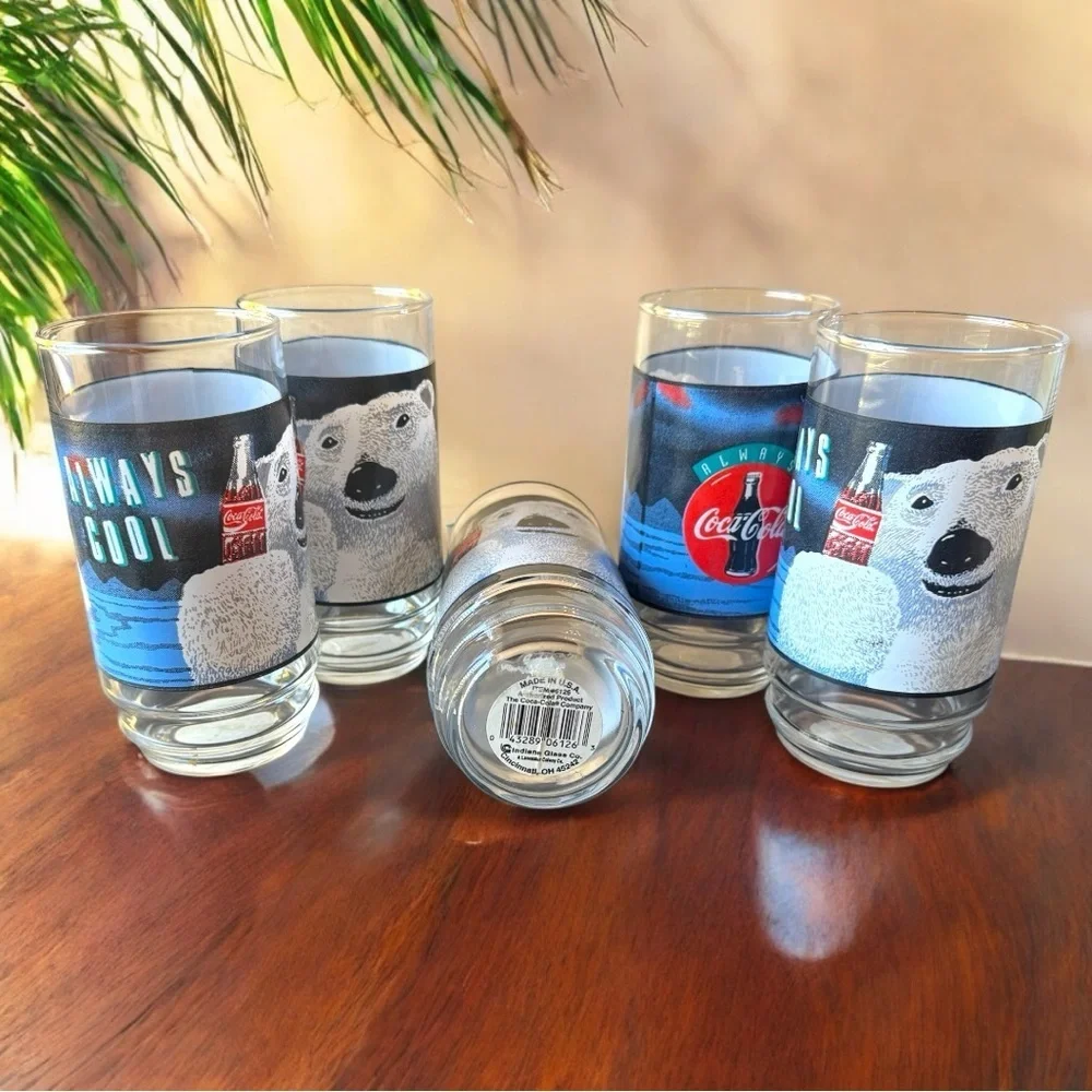 Vintage Coca-Cola Polar Bear Glass Tumblers - Set of 5 Measurements in pictures.